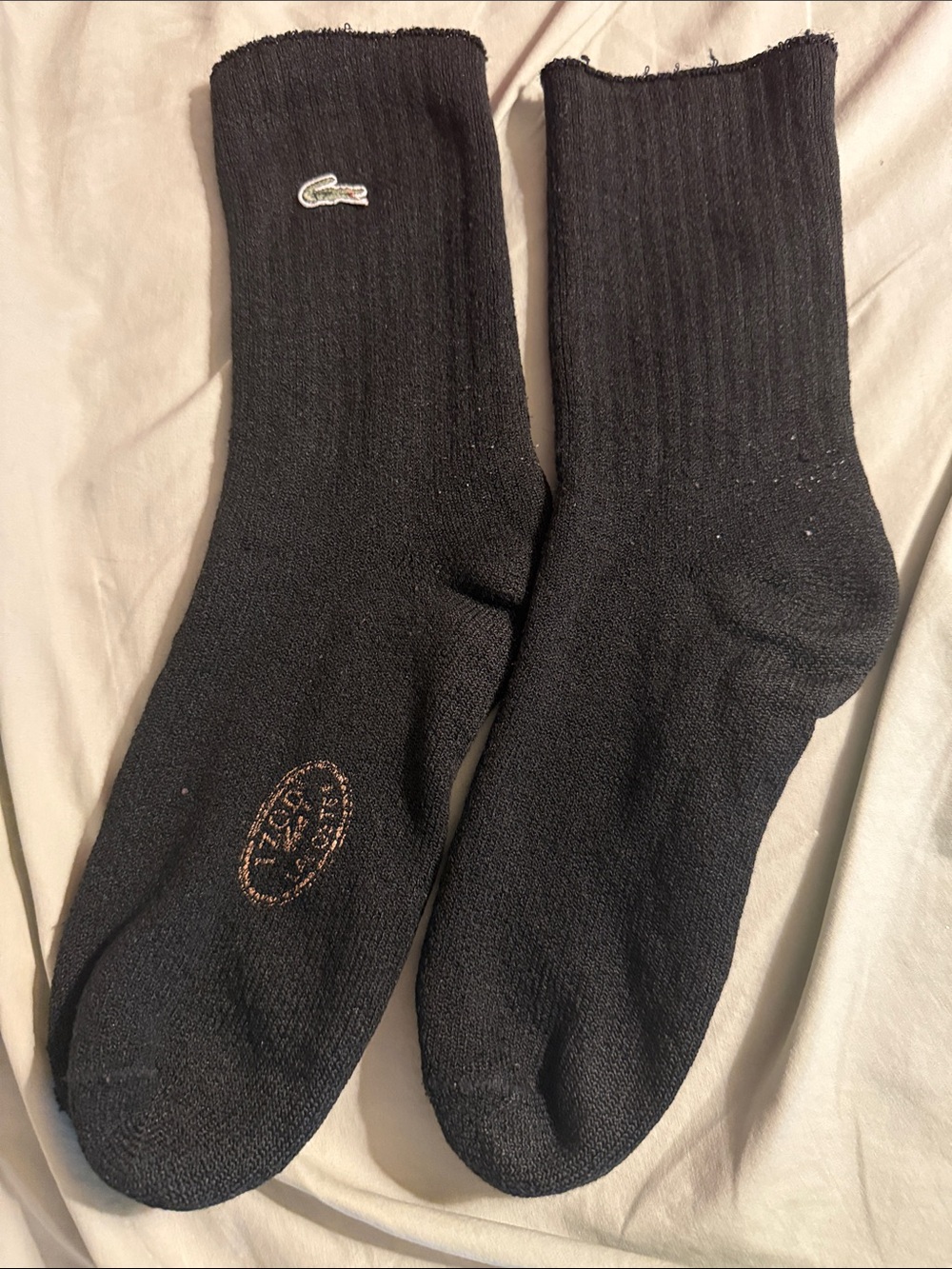 Vintage Izod Lacoste Black Crew Socks with Signature Crocodile Logo